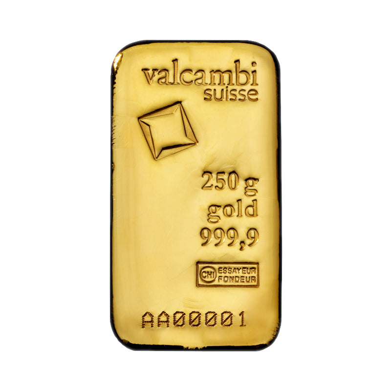 Valcambi 250 g Au 9999 Gold Cast Bar